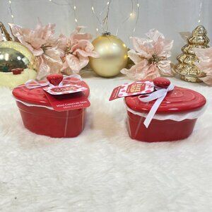The Bake Shop Red Valentine Heart Shaped Mini Casserole Baking Dish Set of 2 New